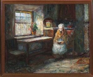 An Interior Scene With An Elderly Lady Reading A Book by John Falconar Slater