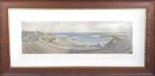 A Panoramic View Of Cullercoats Bay - Photogravure, Coloured By Hand. - view 1