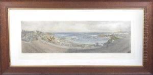 A Panoramic View Of Cullercoats Bay - Photogravure, Coloured By Hand. by John Falconar Slater