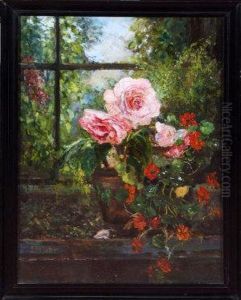 Roses And Other Flowers On A Conservatory Ledge