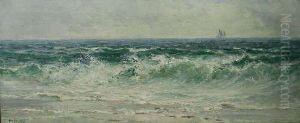 Breaking Waves With Sailing Vessel On The Horizon by John Falconar Slater