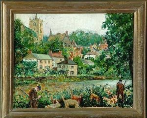 9in. X 11 1/2in. On Board A
Beagle Hunt Near A Riverside Town With Inscription On The Reverse by John Falconar Slater