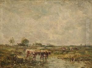 Country Landscape With Cattle By A Stream by John Falconar Slater