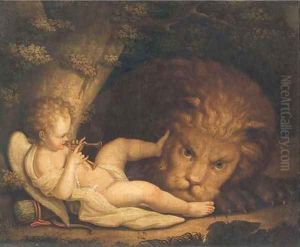Cupid taming the lion by English School