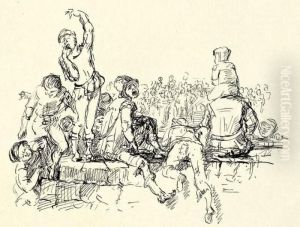 Figurliche Szene (zuschauer Auf Einer Mauer)