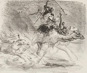 Galoppierende Kamele Und Pferde Mit Reitern by Max Slevogt