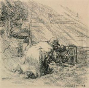 Oh Joy! He Found A Nail Loose Behind A Cellar Window by John Sloan