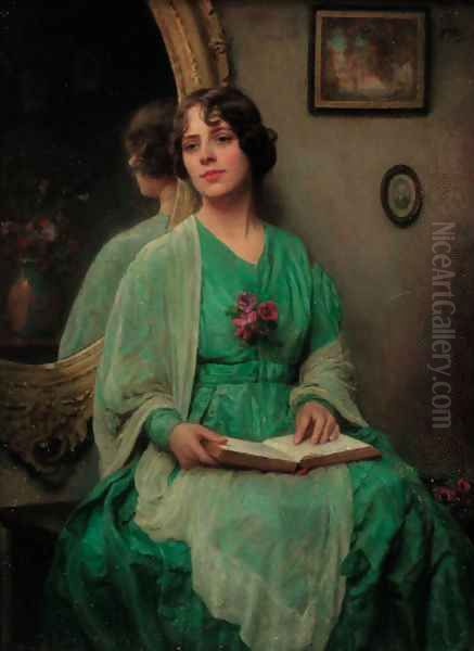 Portrait of a lady, three-quarter-length, in a green dress - view 1