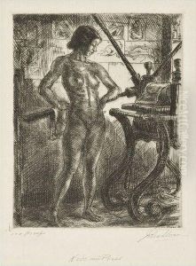 Nude And Etching Press, Silence by John Sloan