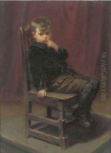 Portrait of a young boy sitting on a chair by English School