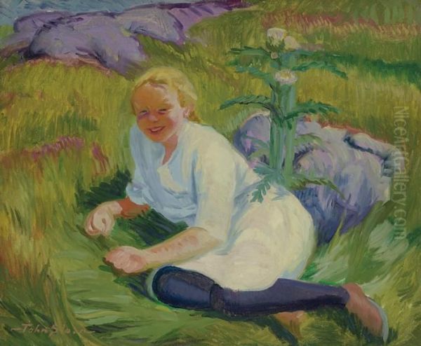 Child And Thistle In Sun - view 1