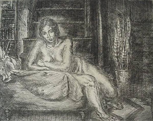 Nude Leaning Over Chaise Back - view 1