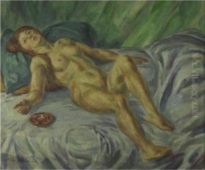Nude, Blue Swirl Couch And Ashtray by John Sloan