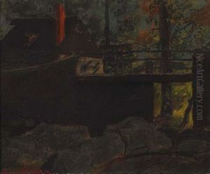 Landscape With Bridge And House With Red Chimney by John Sloan