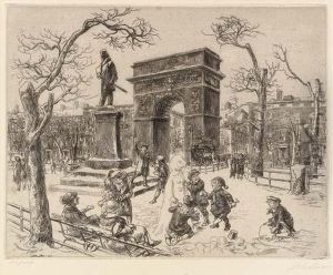 Sculpture In Washington Square; And The Lafayette by John Sloan