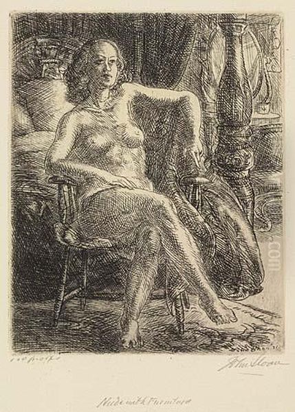 Two Etchings.
Half Nude On Elbow - view 1