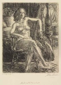 Two Etchings.
Half Nude On Elbow by John Sloan