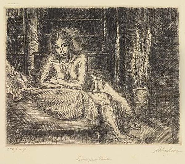 Two Etchings.
Nude Leaning Over Chaise - view 1