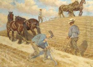 The plough team at work by English School