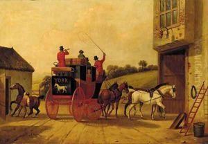 The York stagecoach before an inn