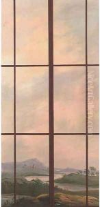 Trompe l'oeil of a window with a landscape beyond