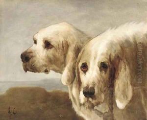 Two dogs in a landscape by English School