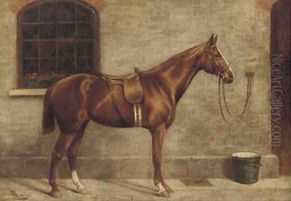 A chestnut horse beside a stable - view 1
