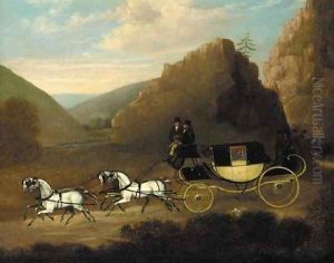 A coach and four in a gorge