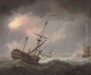 A dismasted warship running into perilous waters by English School