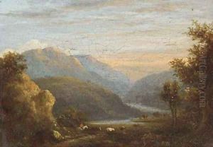 A loch landscape at dusk; and A river landscape at dusk by English School