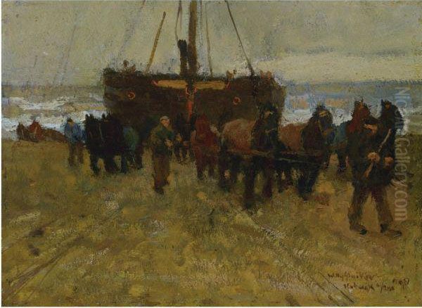 Pulling A Bomschuit On The Beach, Katwijk Aan Zee - view 1