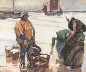 Fisher Folk With The Catch Of The Day, Katwijk by Willy Sluyters