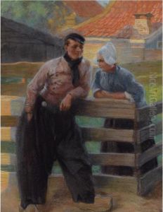 A Conversation At The Fence, Volendam by Willy Sluyters
