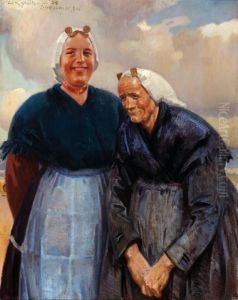 Two Women In The Regional Dress Of Scheveningen by Willy Sluyters