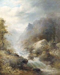 An artist sketching by a fast-flowing river