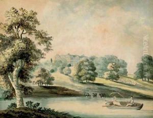Boating on the lake before Ragley Hall, Warwickshire by English School