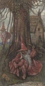 Elfs before a cottage by English School
