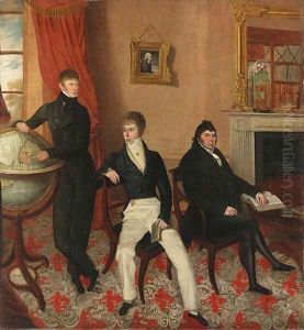 Group portrait of three men in an interior by English School