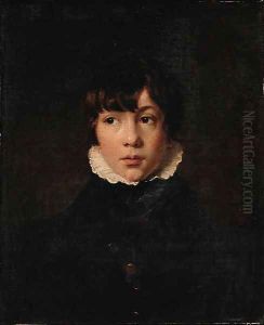 Portrait of a Boy, bust length, wearing a black jacket and a white collar by English School