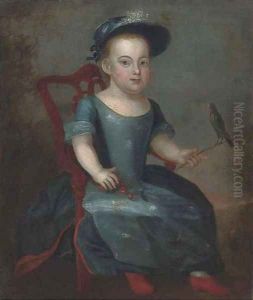 Portrait of a boy, seated full-length, in a blue dress by English School