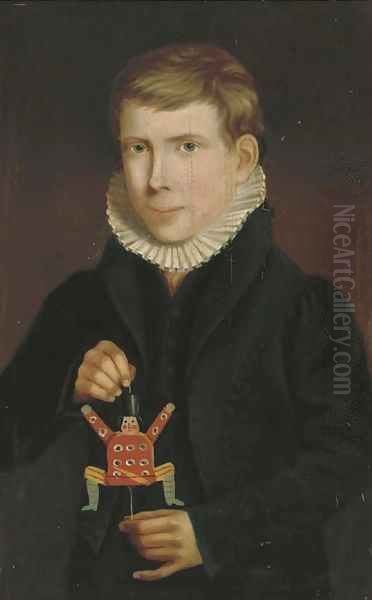 Portrait of a boy, three-quarter-length, holding a jumping-jack - view 1