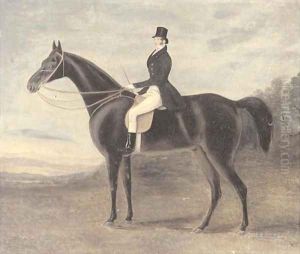 Portrait of a gentleman on a chestnut hunter, in an extensive landscape by English School