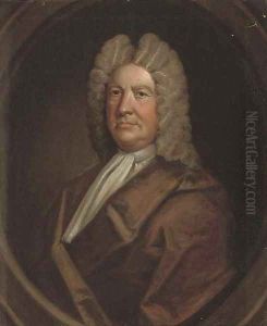 Portrait of a gentleman, bust-length, in a brown mantle, in a sculpted oval