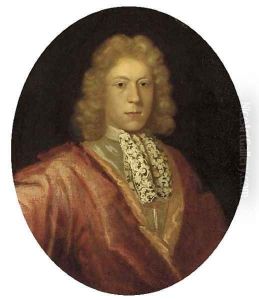 Portrait of a gentleman, bust-length, in a red cloak and lace cravat