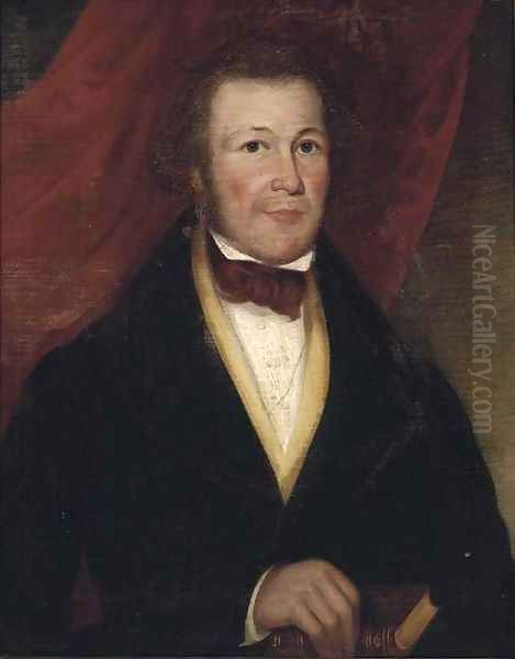 Portrait of a gentleman, half-length, in a black coat and yellow waistcoat, holding a book - view 1