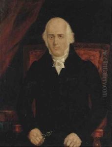 Portrait of a gentleman, seated three-quarter-length, in a black coat, holding a pair of spectacles, with a bible to the side