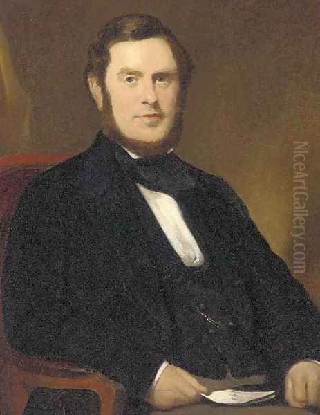 Portrait of a gentleman, seated three-quarter-length, in a black jacket and waistcoat, holding a letter in his right hand - view 1