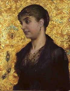 Portrait of a lady, bust-length, in a black dress Portrait of a lady, bust-length, in a black dress