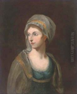 Portrait of a lady, bust-length, in a blue dress and shawl