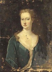 Portrait of a lady, bust-length, in a blue jacket by English School